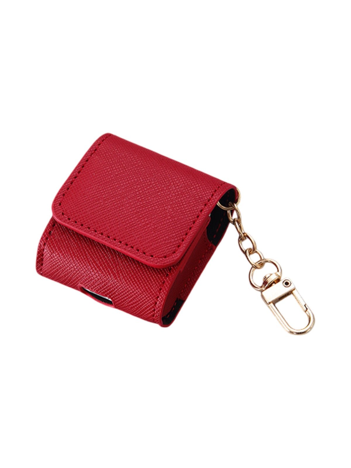 Coque AirPods simili vegan rigide, housse avec mousqueton, fermeture pression, protection waterproof, étui transport élégant, modèle Cédianne - Écouteurs sans fil - Rouge AirPods 1 à 4