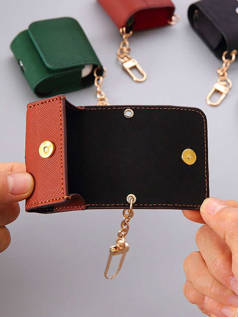 Coque AirPods simili vegan rigide, housse avec mousqueton, fermeture pression, protection waterproof, étui transport élégant, modèle Cédianne - Écouteurs sans fil - Marron AirPods Pro 1 à 2