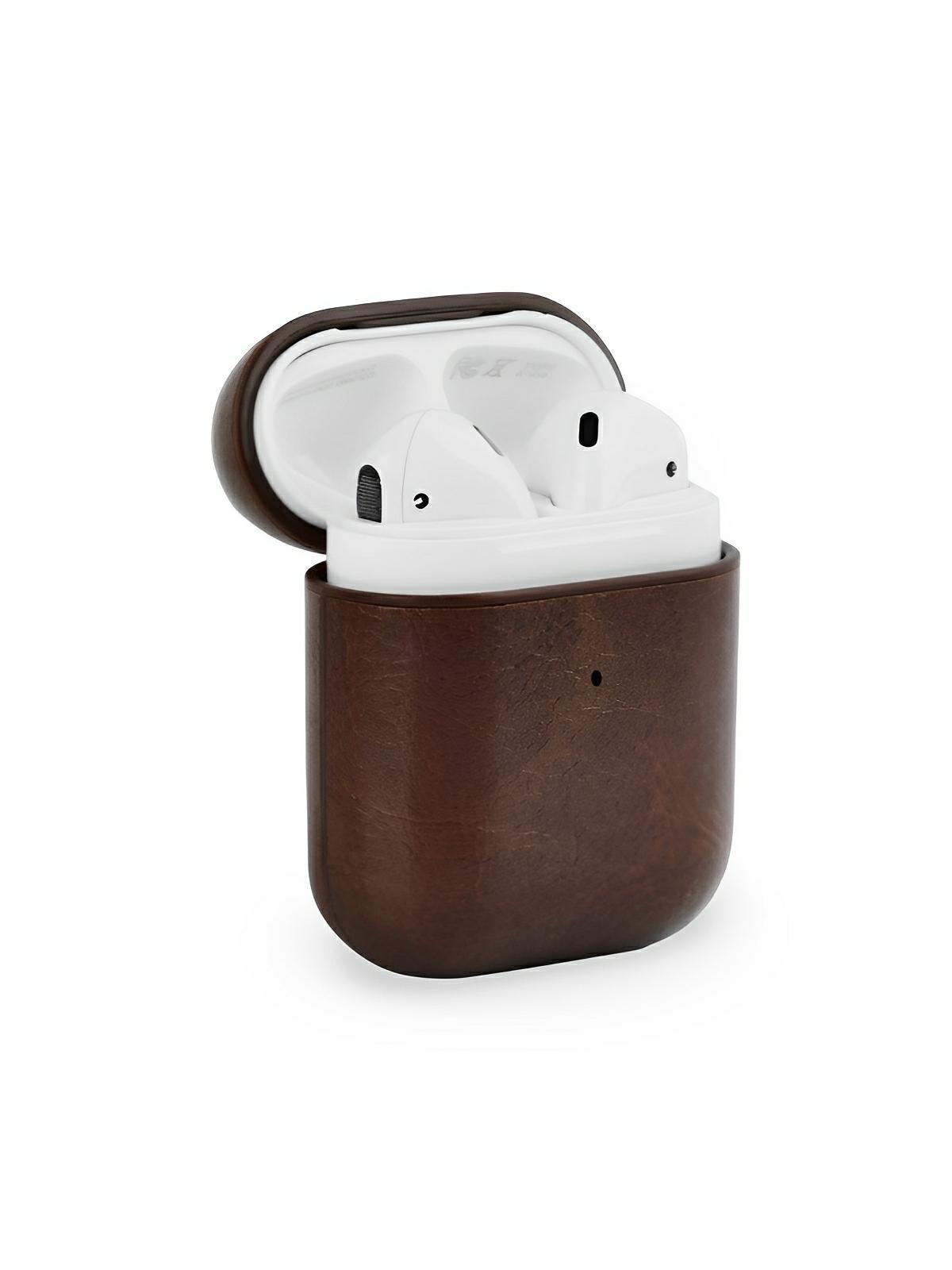 Coque de protection AirPods 1 et 2, design fin, en simili vegan, modèle Quiro - Écouteurs sans fil - Café