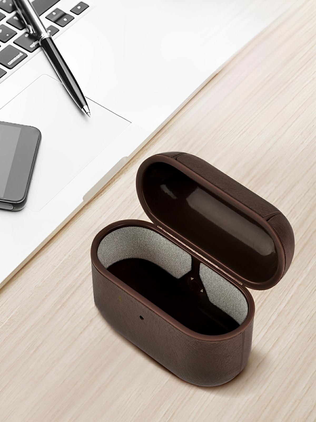 Coque de protection AirPods 1 et 2, design fin, en simili vegan, modèle Quiro - Écouteurs sans fil - Café