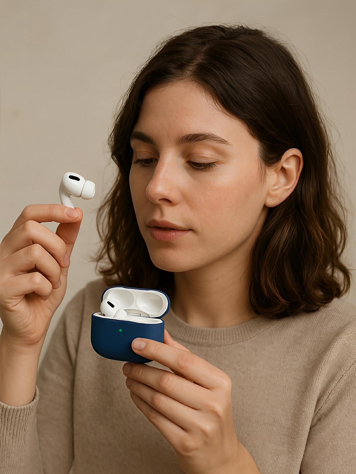 Coque en silicone pour AirPods Pro 1 Pro 2, protection souple, LED visible, charge filaire, design uni, modèle Toko - Écouteurs sans fil - Bleu