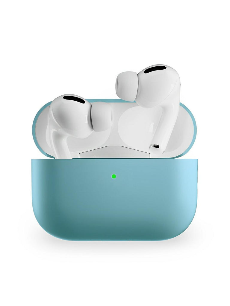 Coque en silicone pour AirPods Pro 1 Pro 2, protection souple, LED visible, charge filaire, design uni, modèle Toko - Écouteurs sans fil - Cyan