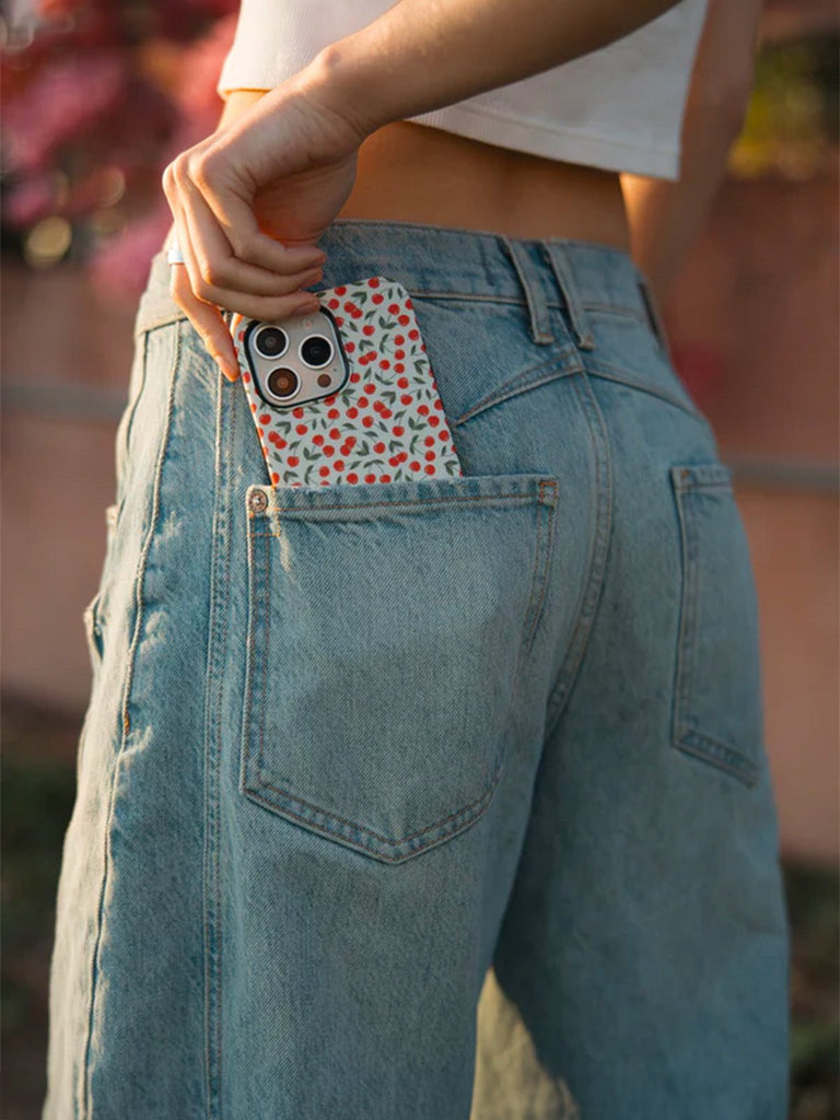 Coque iPhone cerises, motif fruité rouge, protection rigide antichoc, design mignon, compatible MagSafe, modèle Loza - Coque iPhone - Blanc et rouge iPhone X