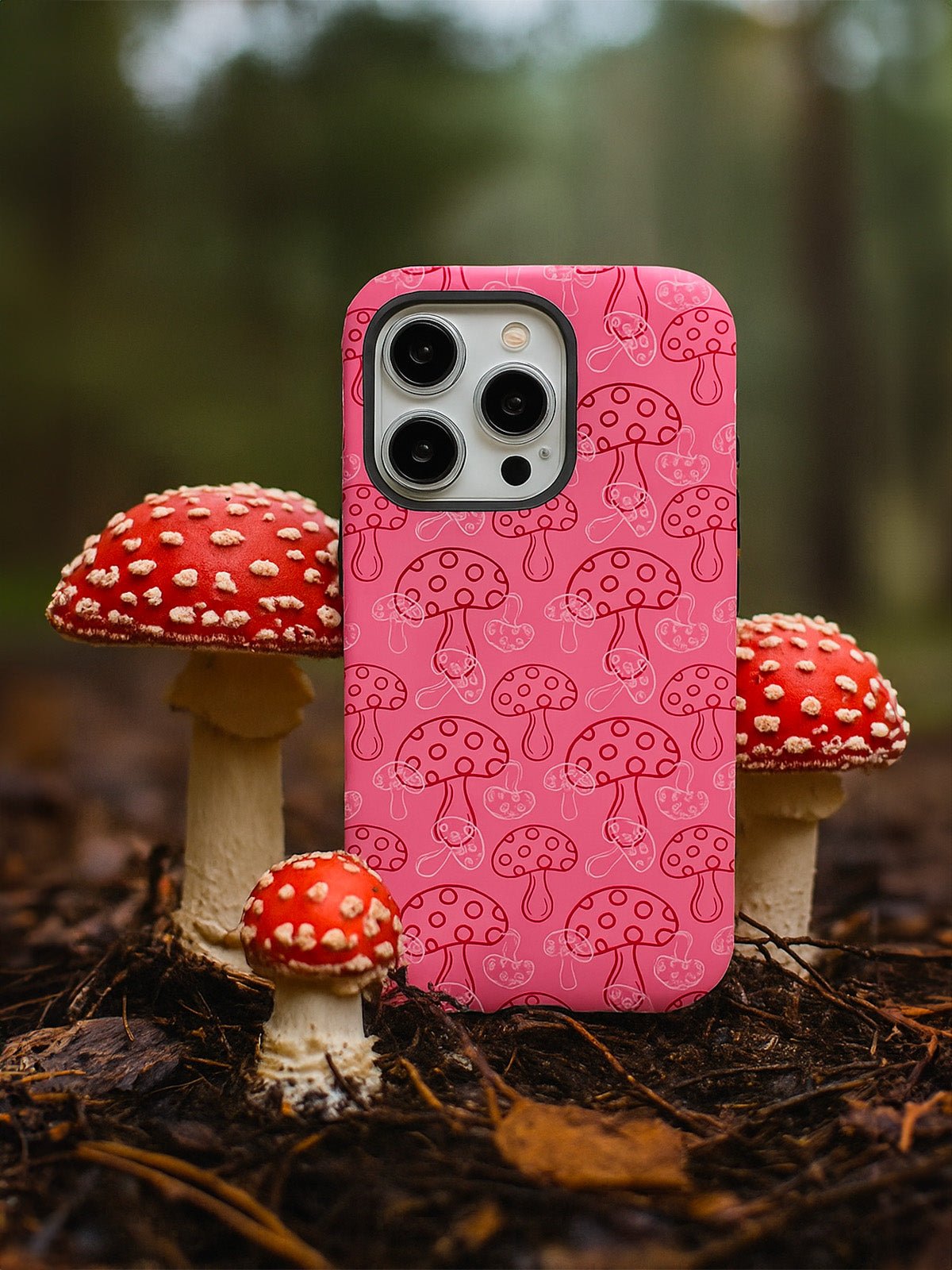 Coque iPhone champignons rose, protection anti - choc, finition mate, motif ludique, compatible MagSafe, modèle Chipie - Coque iPhone - Rose iPhone X