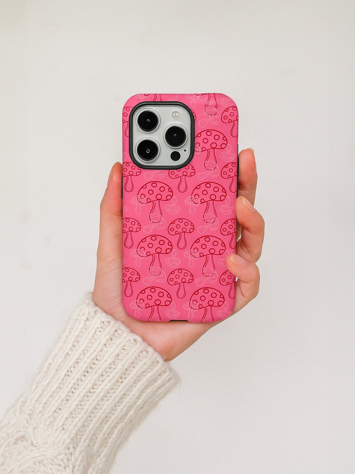 Coque iPhone champignons rose, protection anti - choc, finition mate, motif ludique, compatible MagSafe, modèle Chipie - Coque iPhone - Rose iPhone X