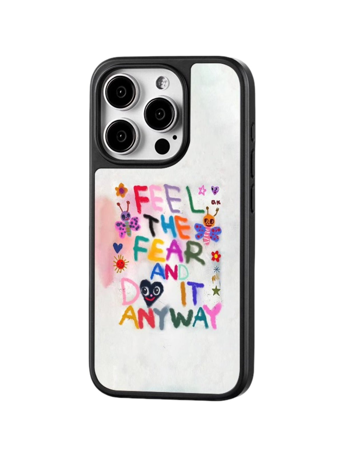 Coque iPhone douce au toucher, motif coloré Feel the Fear and Do It Anyway, protection anti - choc, dos effet verre mat, compatible MagSafe, style créatif et amusant, modèle Perrine - Coque iPhone - Blanc iPhone 12