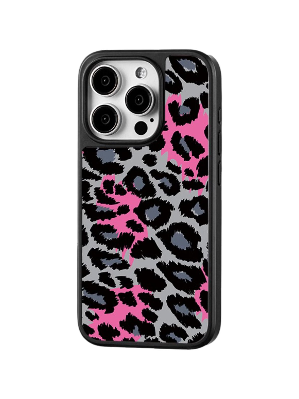 Coque iPhone léopard violet et rose, motif audacieux, protection complète, verre doux au toucher, compatible MagSafe, modèle Olyra - Coque iPhone - Gris et rose iPhone 12