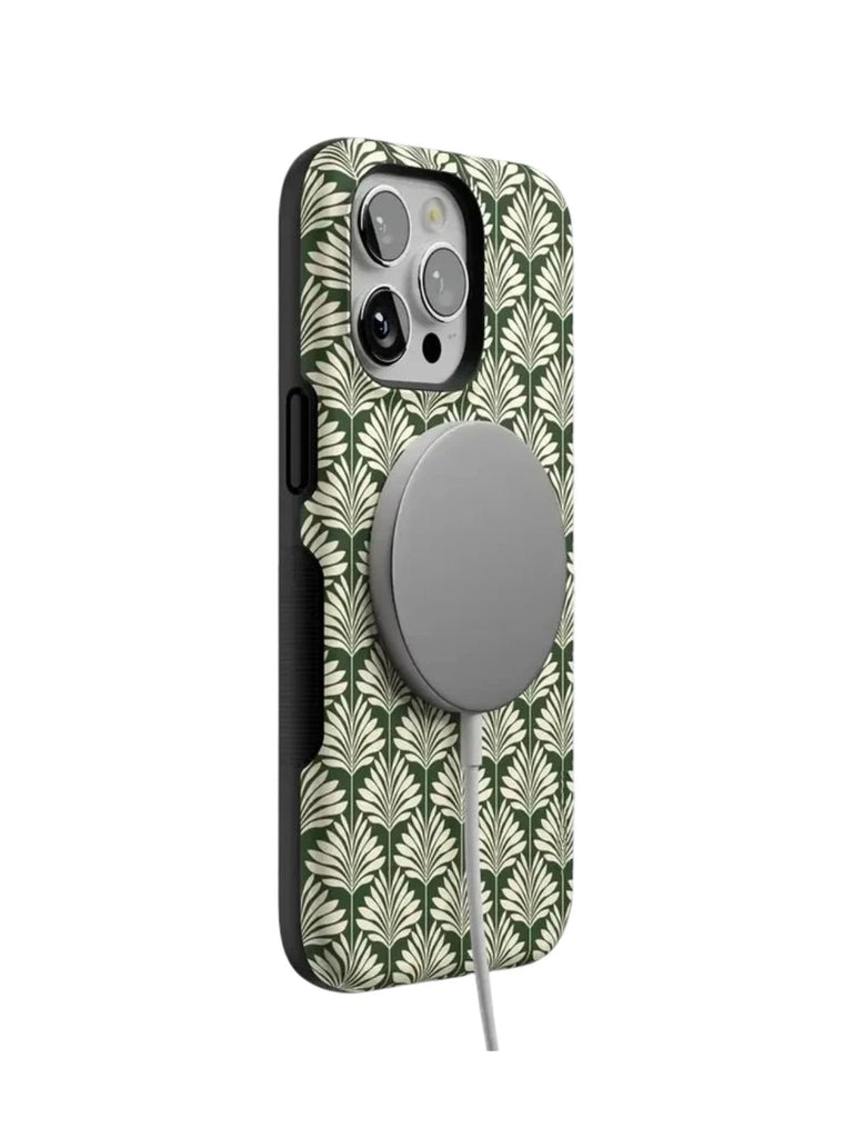 Coque iPhone magnétique double couche motif végétal, protection renforcée, compatibilité MagSafe, texture matte ou brillante, style graphique, toucher doux, modèle Térane - Coque iPhone - Vert foncé iPhone X