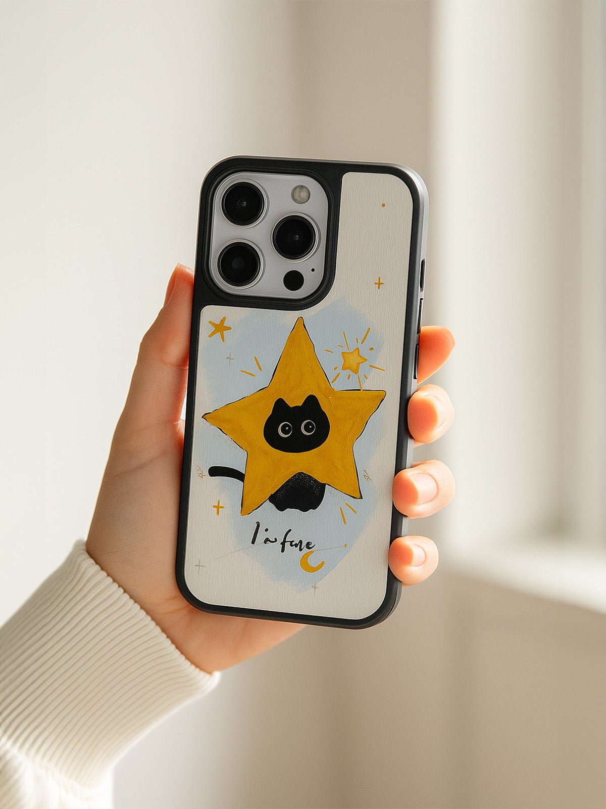 Coque iPhone magnétique, motif chat étoile, protection anti - traces, style INS, adorable, finition mate, compatible MagSafe, modèle Apy - Coque iPhone - Blanc iPhone 12