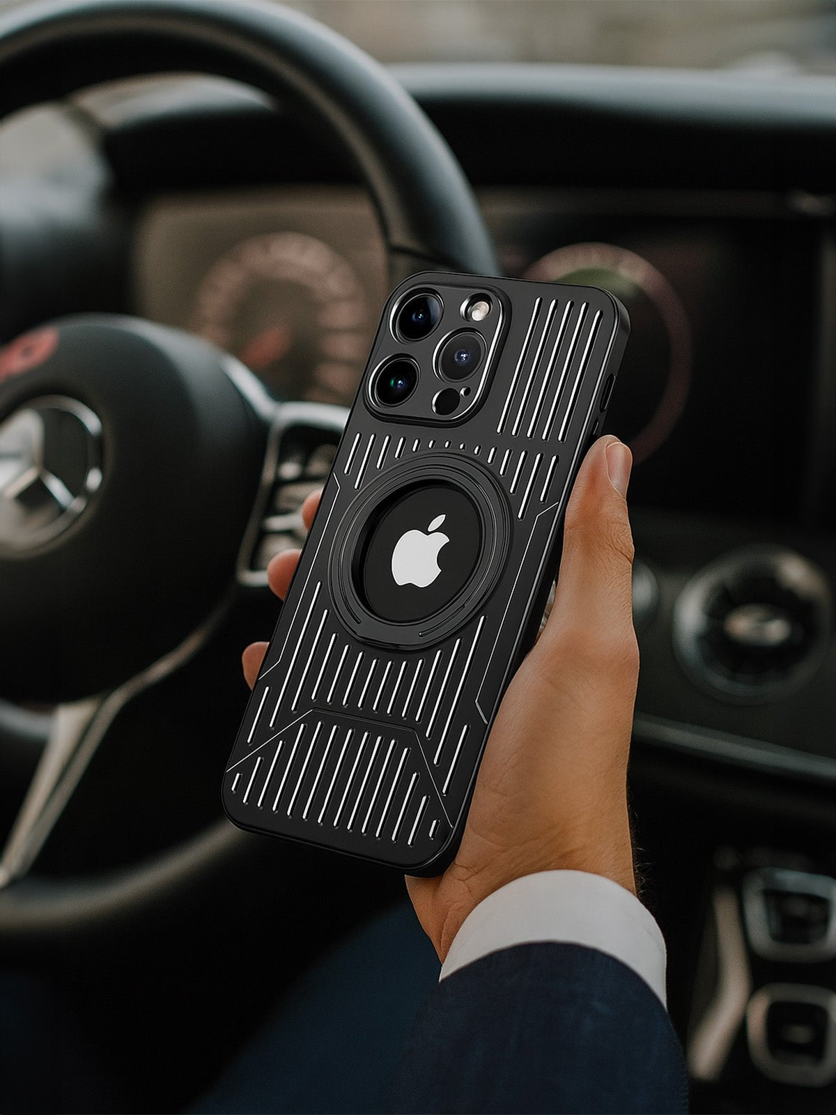 Coque iPhone magnétique, support rotatif, protection renforcée, design métallique, fonction anti - traces, modèle Erio - Coque iPhone - Noir iPhone 12
