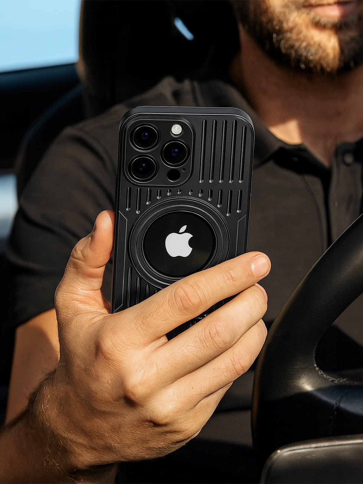 Coque iPhone magnétique, support rotatif, protection renforcée, design métallique, fonction anti - traces, modèle Erio - Coque iPhone - Noir iPhone 12