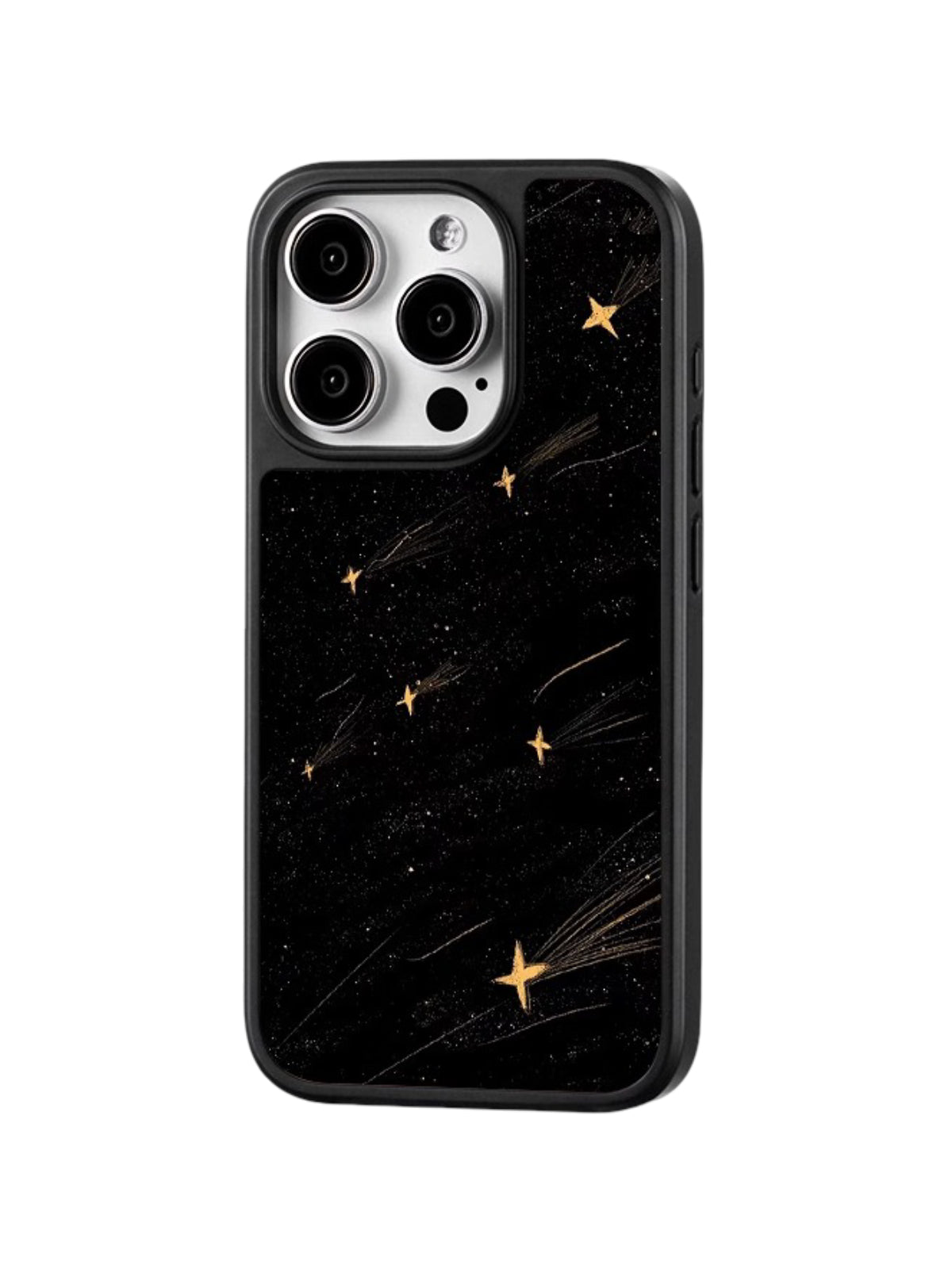 Coque iPhone MagSafe noire, motif étoiles dorées, protection anti - choc, compatible charge sans fil, design minimaliste raffiné, modèle Naëlle - Coque iPhone - Noir iPhone 12