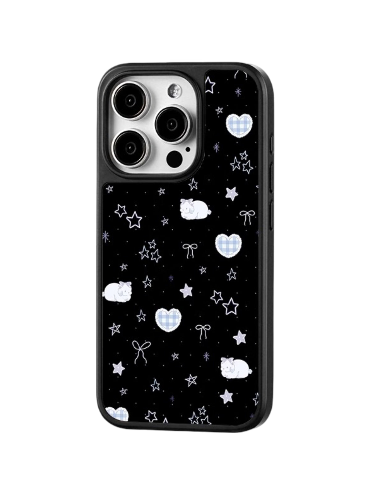 Coque iPhone motif mouton, noir étoiles cœurs, protection anti - choc, style mignon ins, compatible modèles iPhone 12 à 16, modèle Carla - Coque iPhone - Noir iPhone 12