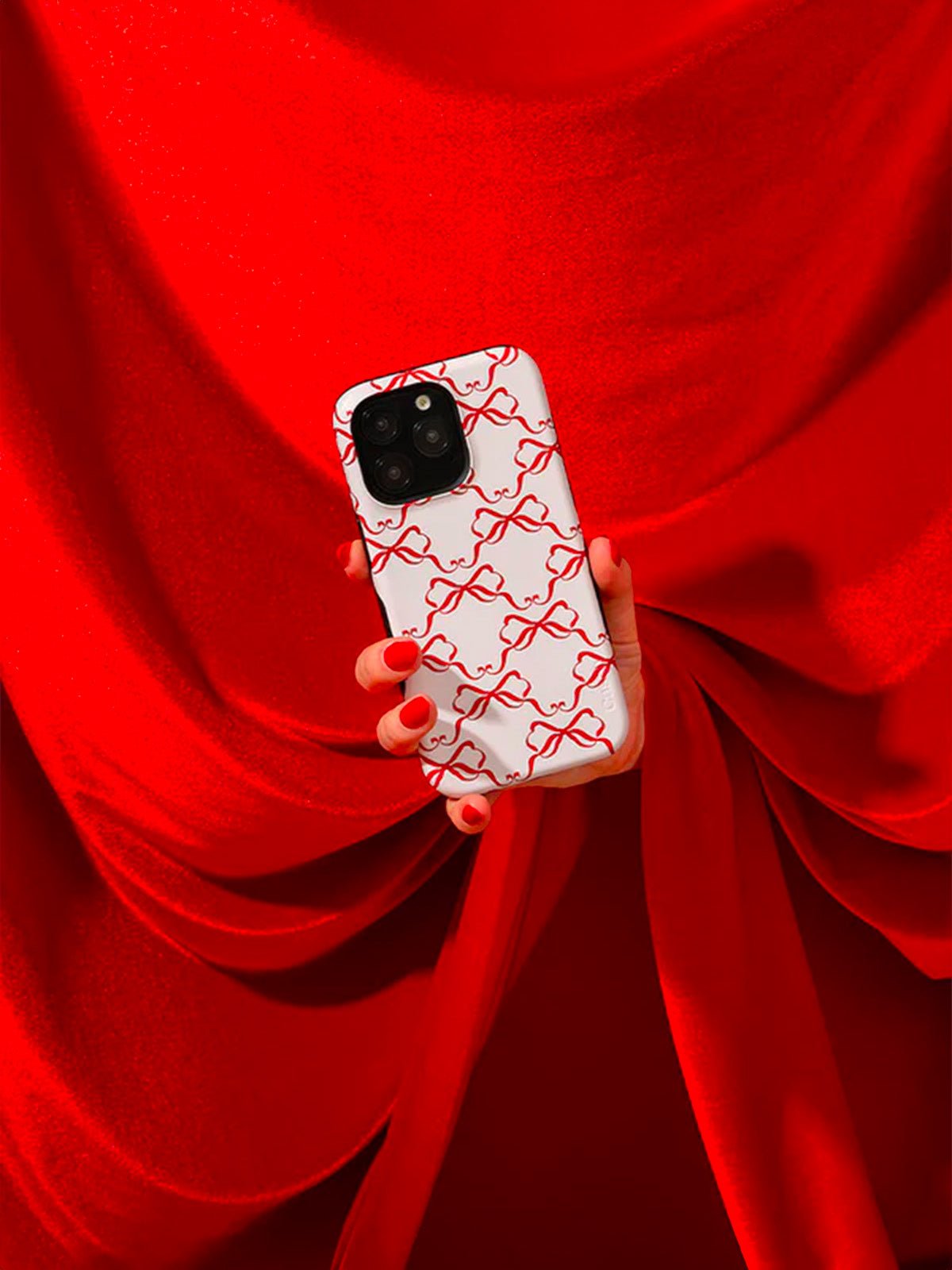 Coque iPhone nœuds rouges, design ruban cadeau, protection antichoc, motif original, coque rigide et fine de Noël, modèle Dérima - Coque iPhone - Crème et rouge iPhone X