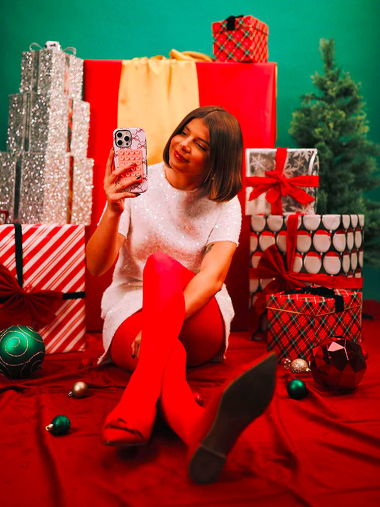 Coque iPhone nœuds rouges, design ruban cadeau, protection antichoc, motif original, coque rigide et fine de Noël, modèle Dérima - Coque iPhone - Crème et rouge iPhone X