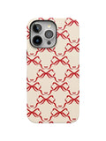 Coque iPhone nœuds rouges, design ruban cadeau, protection antichoc, motif original, coque rigide et fine de Noël, modèle Dérima - Coque iPhone - Crème et rouge iPhone X