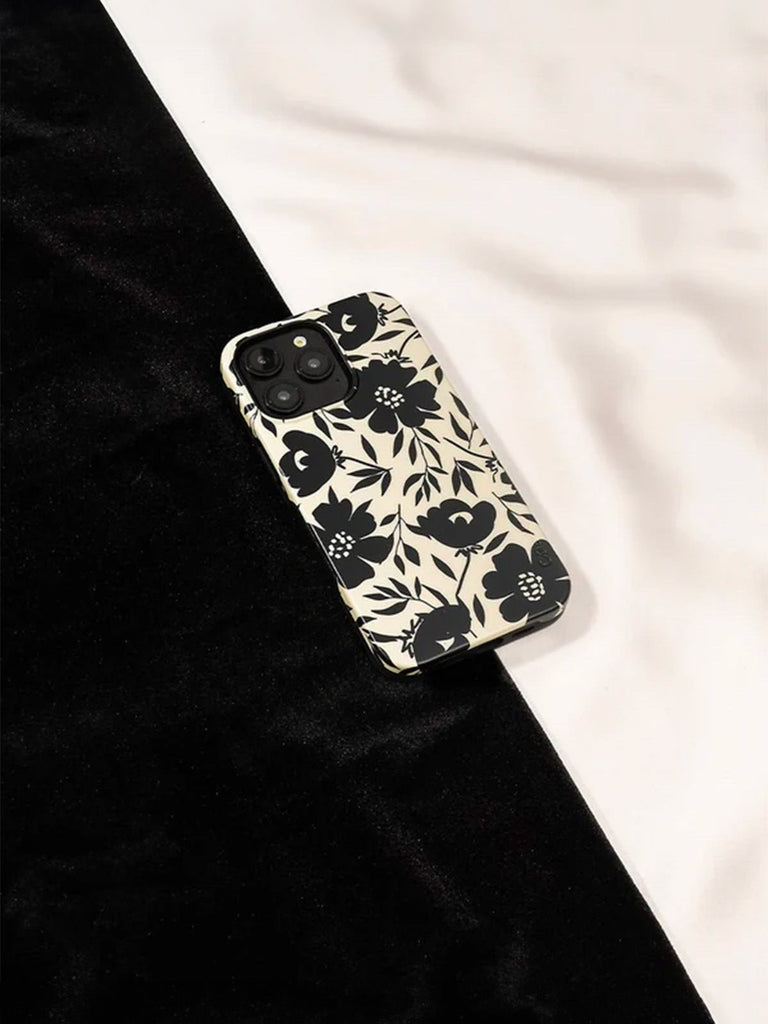 Coque iPhone noir et blanc, motif floral graphique, protection antichoc, finition mate ou brillante, compatible MagSafe, modèle Psica - Coque iPhone - Noir et blanc iPhone 11