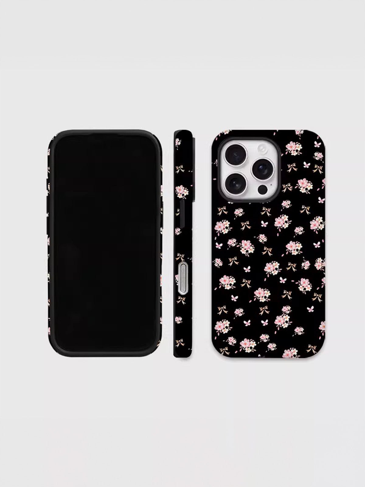 Coque iPhone noire fleurs sakura, motif floral délicat, protection intégrale antichoc, surface mate, design raffiné, modèle Sakura - Coque iPhone - Noir iPhone XR