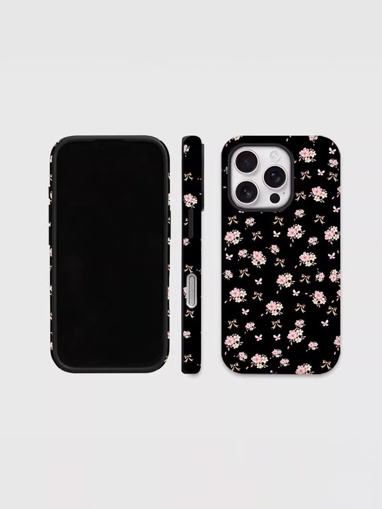 Coque iPhone noire fleurs sakura, motif floral délicat, protection intégrale antichoc, surface mate, design raffiné, modèle Sakura - Coque iPhone - Noir iPhone XR