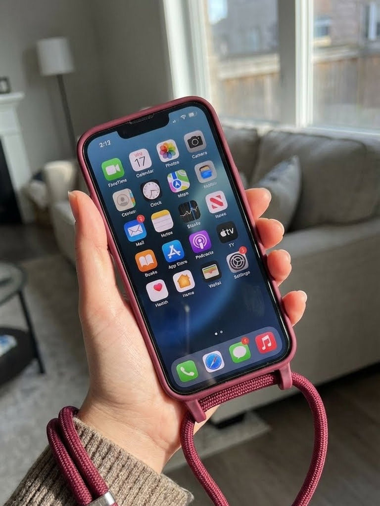 Coque iPhone, protection intégrale, avec anneaux et cordon de sécurité, angles renforcés, fine et légère, compatible MagSafe, modèle Tresure - Coque iPhone - Bordeaux iPhone 13