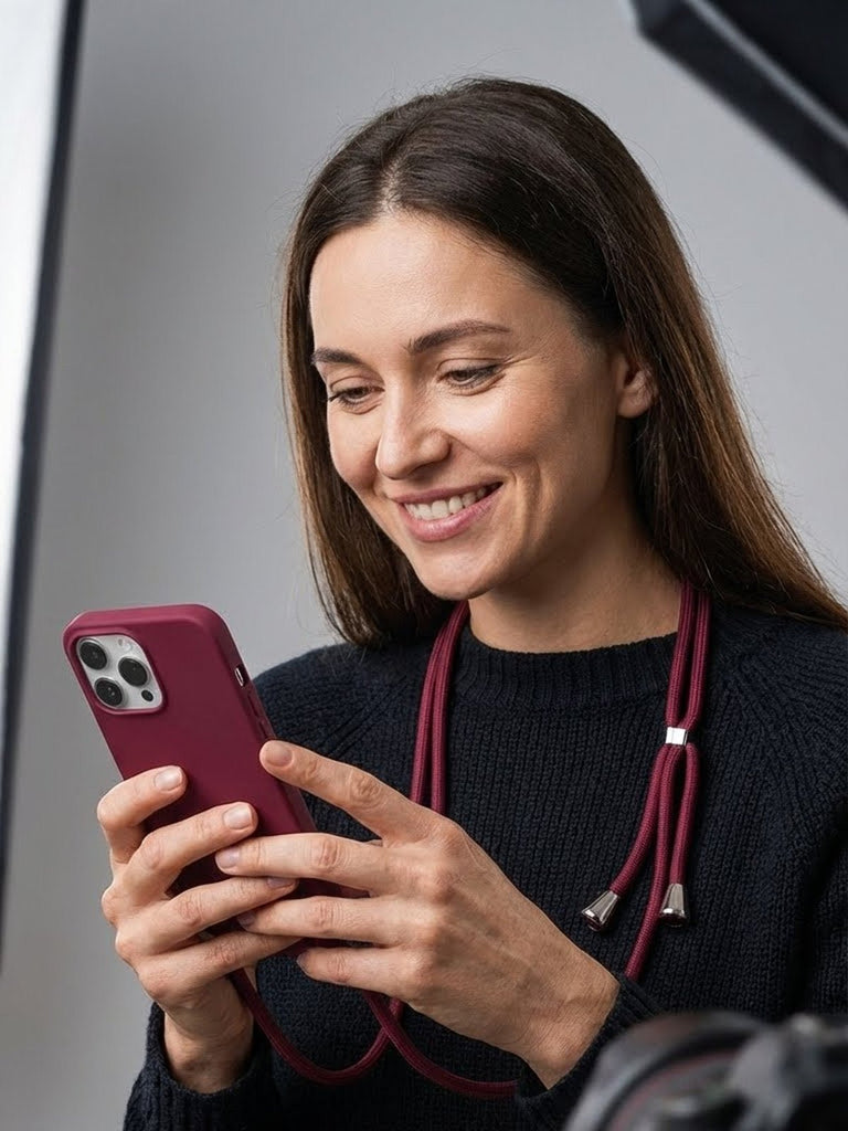 Coque iPhone, protection intégrale, avec anneaux et cordon de sécurité, angles renforcés, fine et légère, compatible MagSafe, modèle Tresure - Coque iPhone - Bordeaux iPhone 13