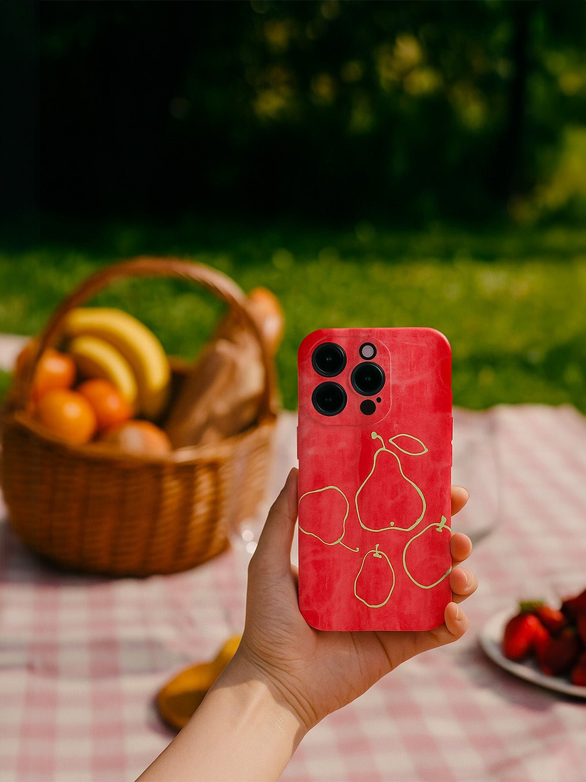 Coque iPhone rouge motif poires, protection antichoc, design original, toucher mat, compatible MagSafe, modèle Bautie - Coque iPhone - Rouge iPhone X