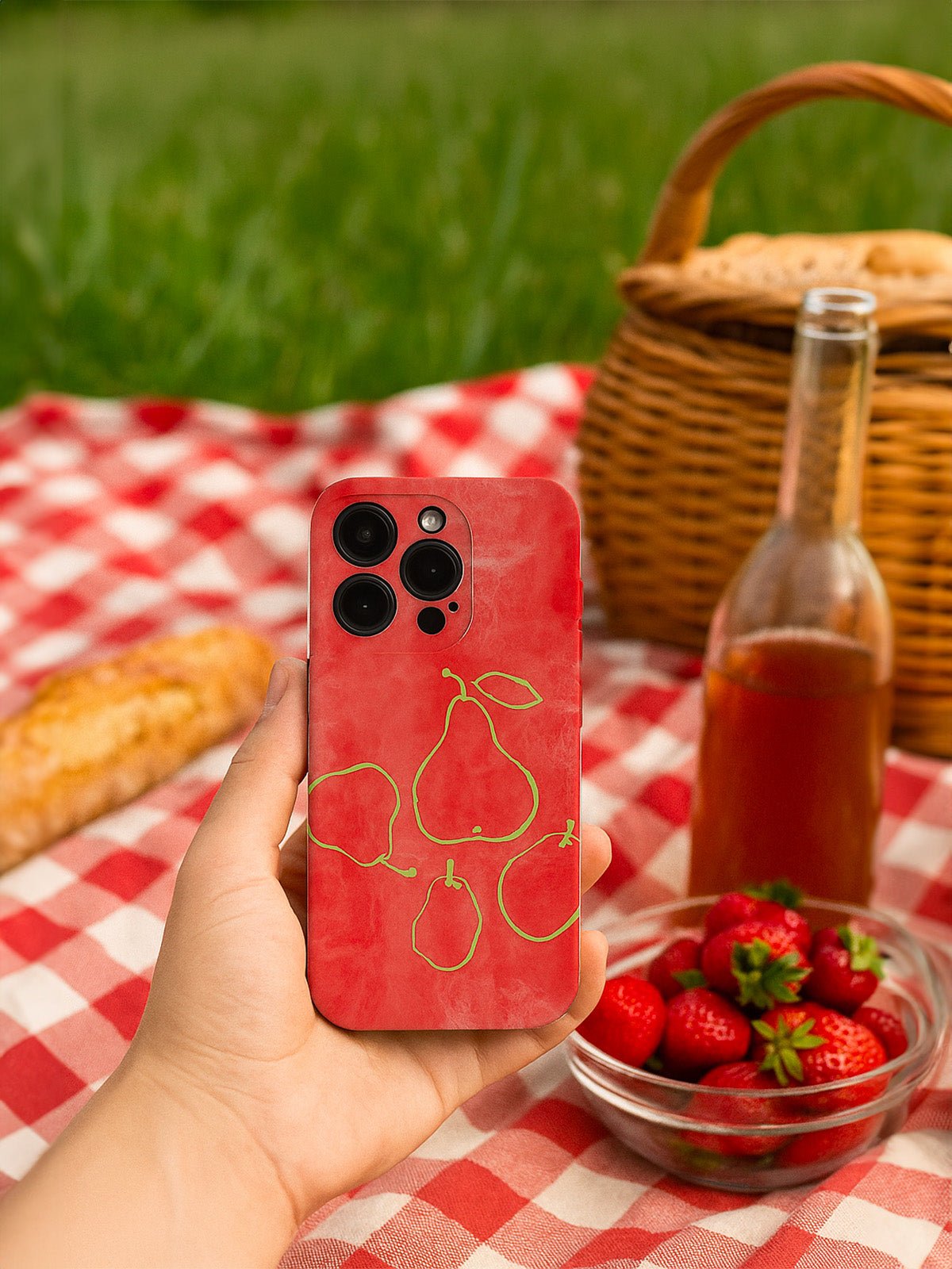 Coque iPhone rouge motif poires, protection antichoc, design original, toucher mat, compatible MagSafe, modèle Bautie - Coque iPhone - Rouge iPhone X