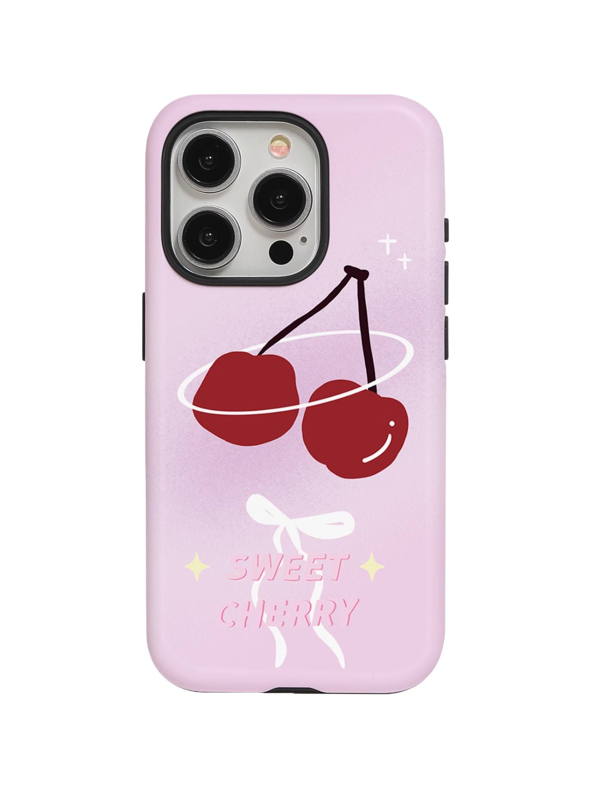 Coque iPhone Sweet Cherry rose, motif cerises ruban, protection antichoc, surface mate, compatible charge sans fil, modèle Cherry - Coque iPhone - Rose iPhone XR