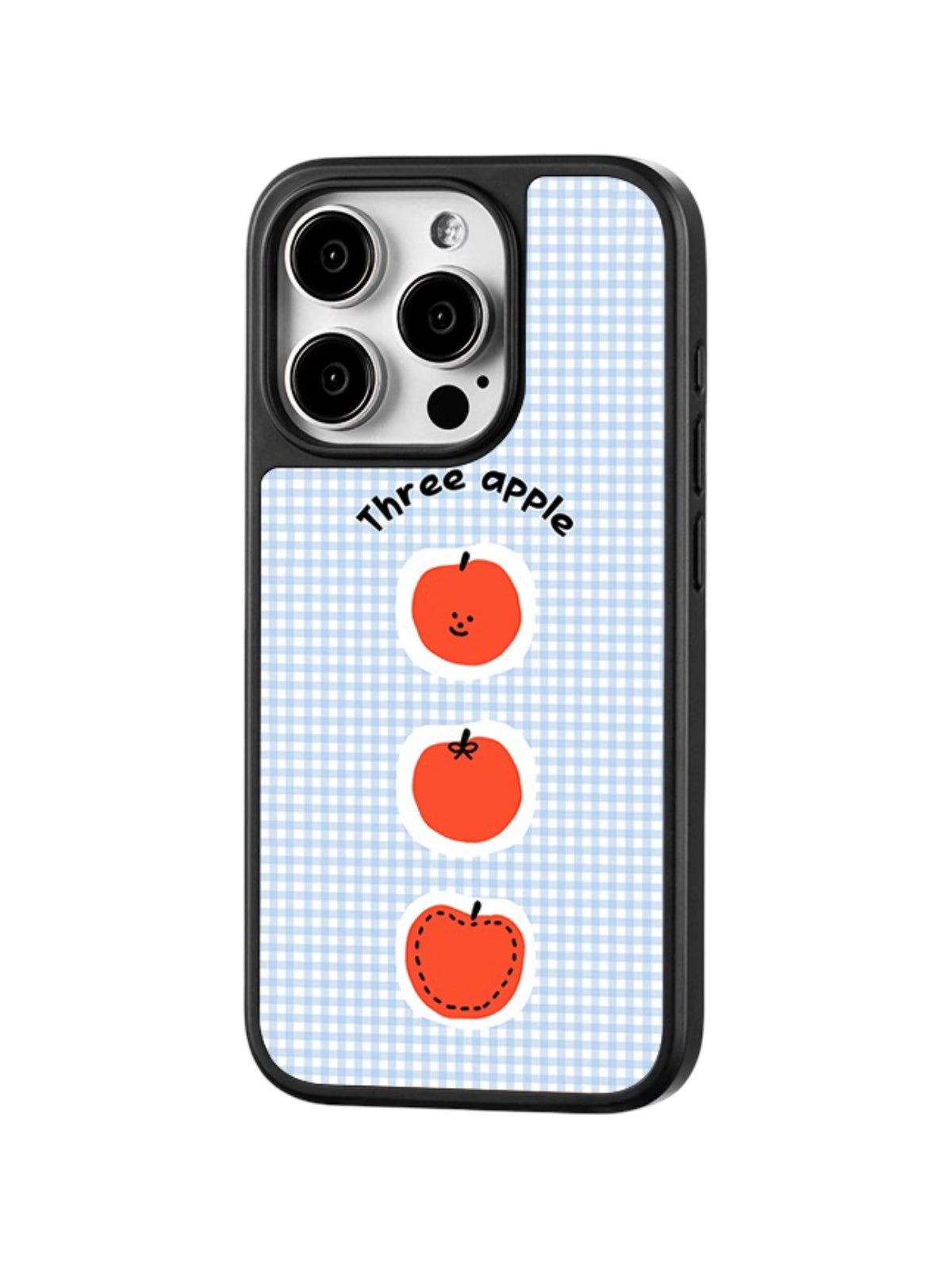 Coque iPhone trois pommes, design fruité adorable, protection antichoc, motif bleu vichy, compatible charge sans fil, housse douce TPU, modèle Azia - Coque iPhone - Bleu iPhone 12