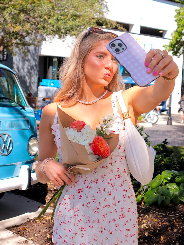 Coque iPhone Vichy Rose, coque rose à carreaux, coque rigide antichoc, coque magnétique iPhone, coque douce mate design, coque tendance pastel, modèle Damia - Coque iPhone - Rose iPhone X