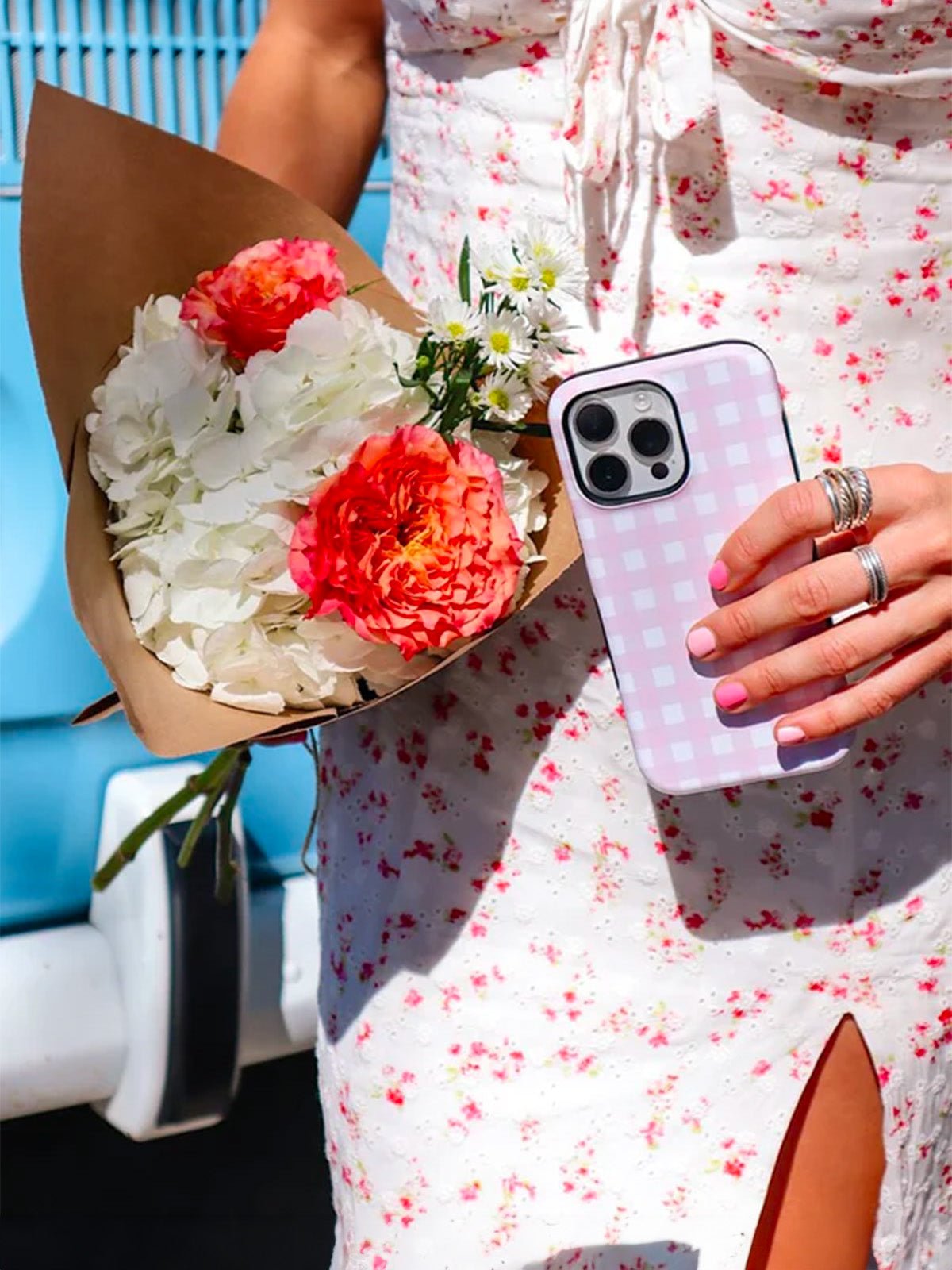 Coque iPhone Vichy Rose, coque rose à carreaux, coque rigide antichoc, coque magnétique iPhone, coque douce mate design, coque tendance pastel, modèle Damia - Coque iPhone - Rose iPhone X