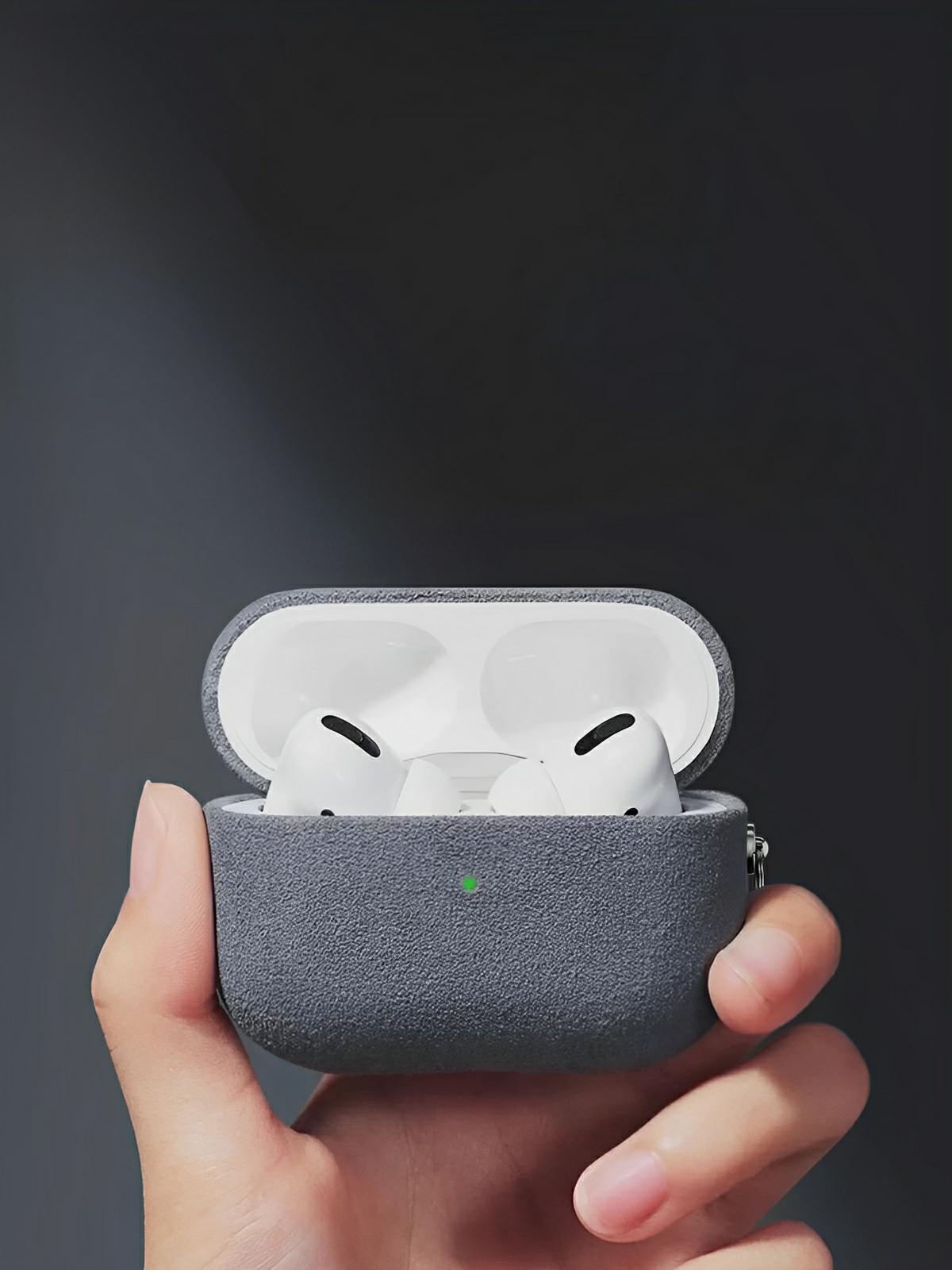 Coque pour AirPods Pro et Pro 2 en simili vegan, toucher doux, magnétique, compatible charge sans fil, modèle Alga - Écouteurs sans fil - Gris