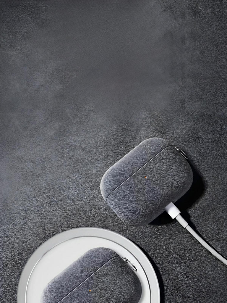 Coque pour AirPods Pro et Pro 2 en simili vegan, toucher doux, magnétique, compatible charge sans fil, modèle Alga - Écouteurs sans fil - Gris