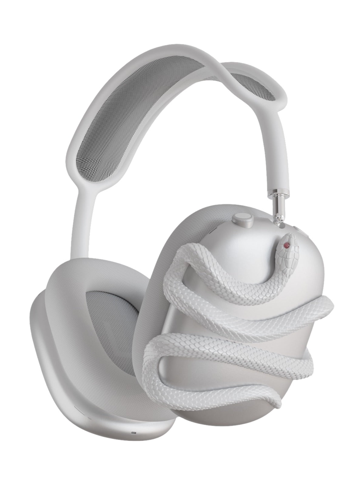 Coque protectrice AirPods Max Snake, étui rigide décor serpent, résine légère, compatible Apple AirPods Max 1/2, design original, accessoire audio premium, modèle Aurélion - Accessoire AirPods Max - Blanc