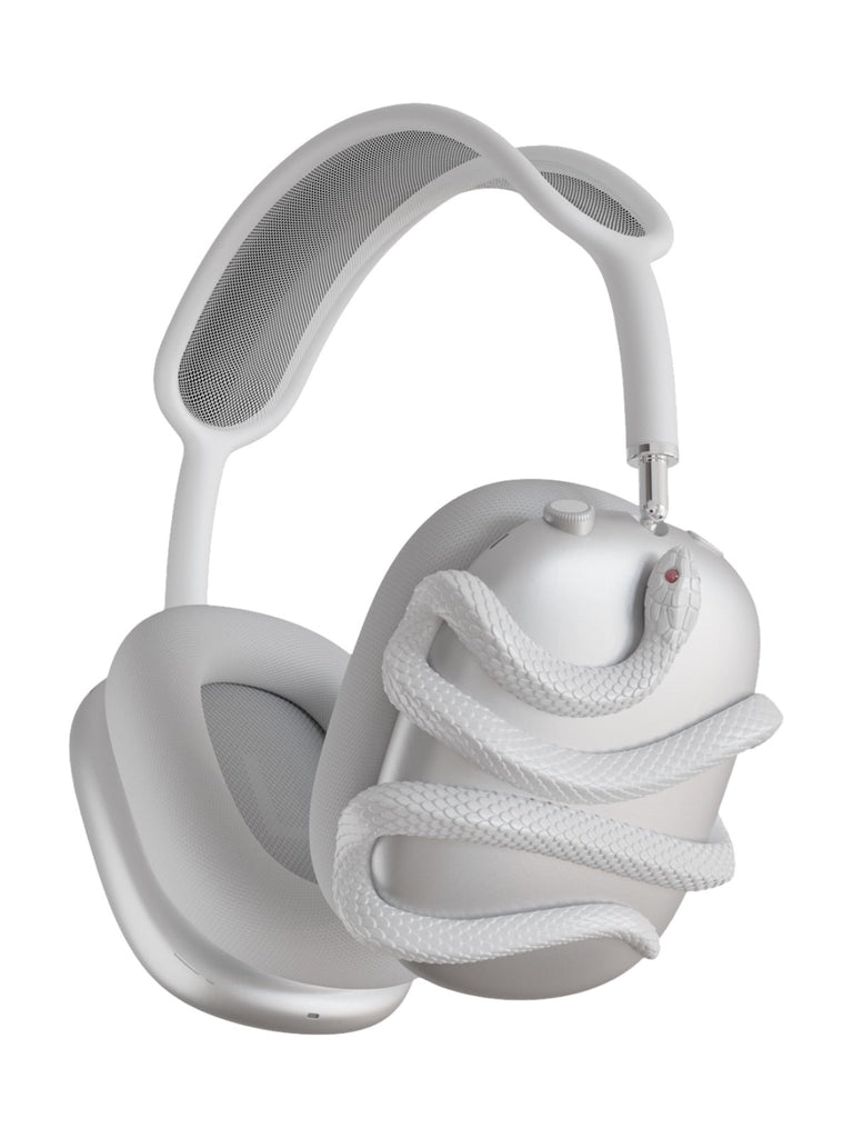 Coque protectrice AirPods Max Snake, étui rigide décor serpent, résine légère, compatible Apple AirPods Max 1/2, design original, accessoire audio premium, modèle Aurélion - Accessoire AirPods Max - Blanc