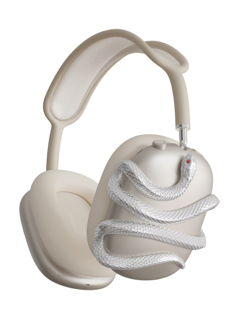 Coque protectrice AirPods Max Snake, étui rigide décor serpent, résine légère, compatible Apple AirPods Max 1/2, design original, accessoire audio premium, modèle Aurélion - Accessoire AirPods Max - Argent