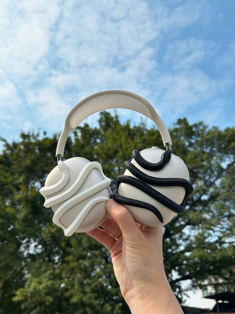 Coque protectrice AirPods Max Snake, étui rigide décor serpent, résine légère, compatible Apple AirPods Max 1/2, design original, accessoire audio premium, modèle Aurélion - Accessoire AirPods Max - Noir