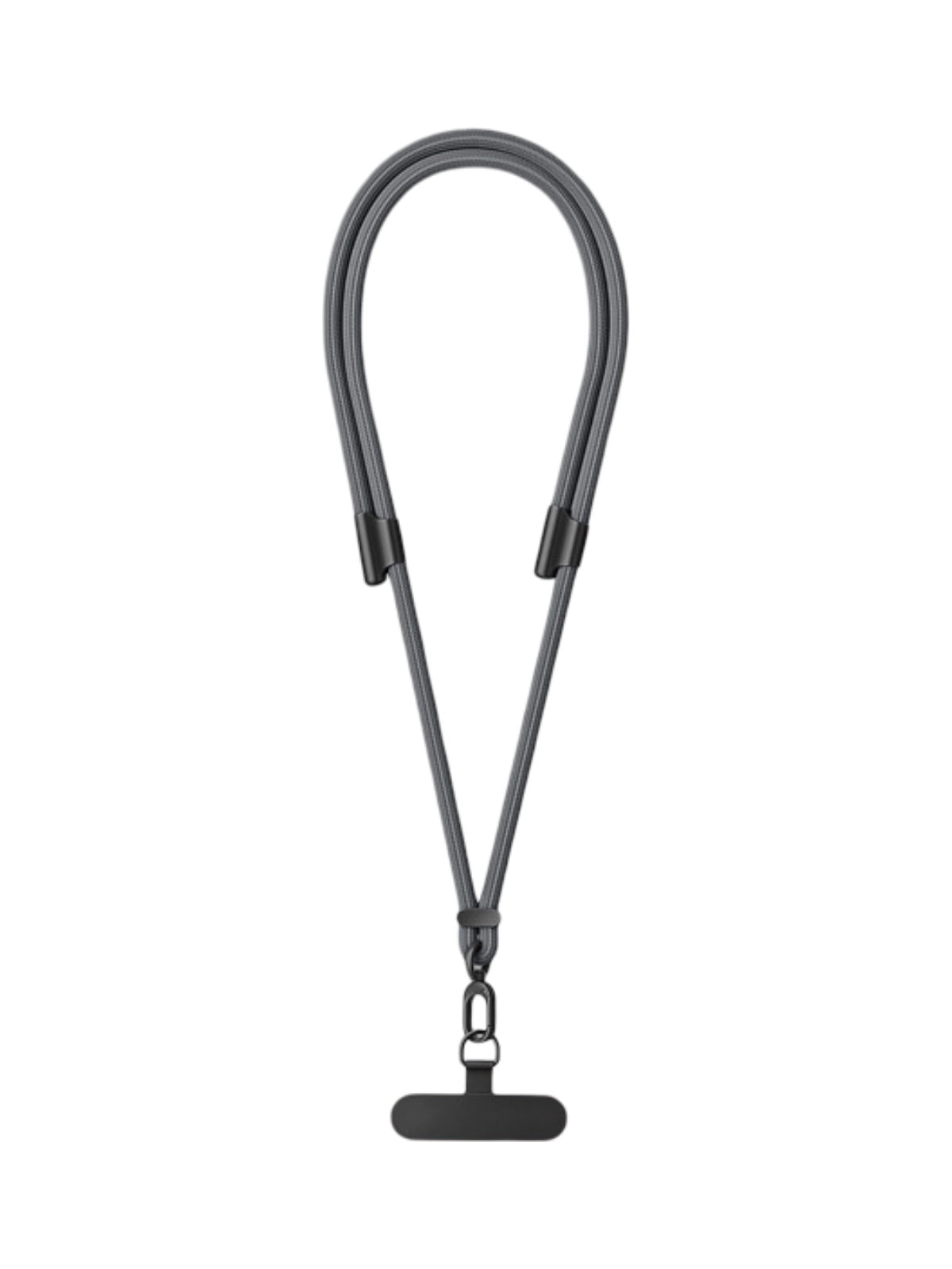 Cordon de téléphone, tour de cou réglable, cordon anti - chute smartphone, sangle tressée polyester, mousqueton métal robuste, modèle Bastine - Cordon de téléphone - Gris