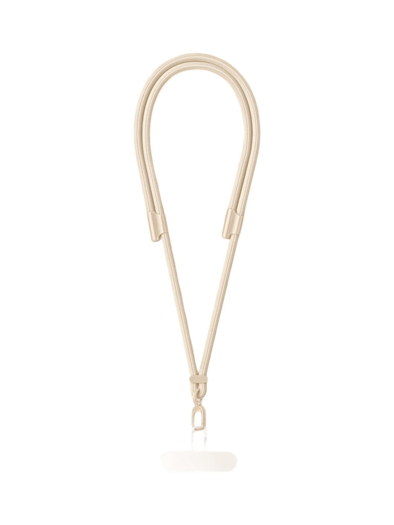 Cordon de téléphone, tour de cou réglable, cordon anti - chute smartphone, sangle tressée polyester, mousqueton métal robuste, modèle Bastine - Cordon de téléphone - Beige