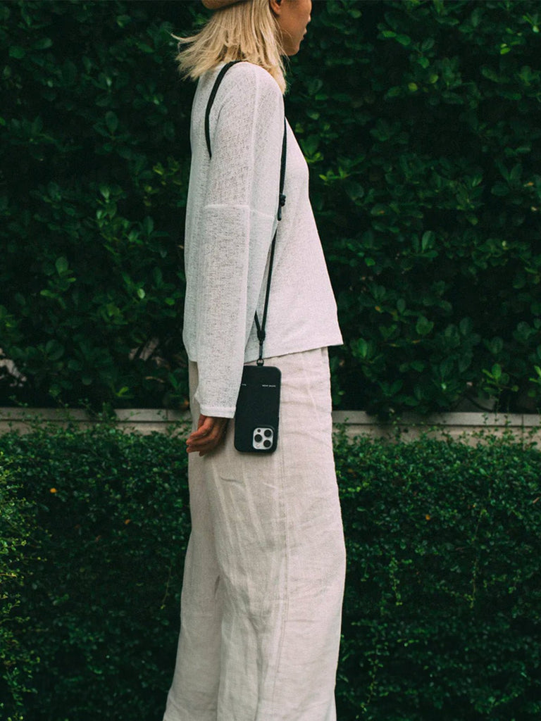 Cordon de téléphone, tour de cou réglable, cordon anti - chute smartphone, sangle tressée polyester, mousqueton métal robuste, modèle Bastine - Cordon de téléphone - Noir