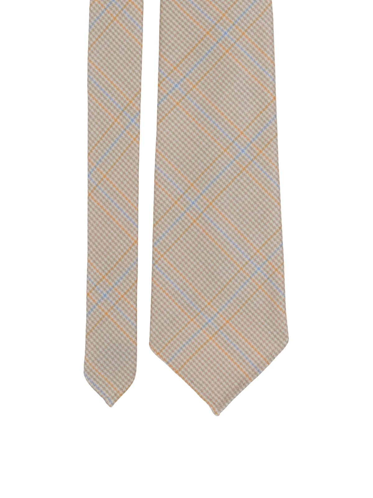 Cravate en laine trois plis, motif prince - de - galles discret, accessoire chic mariage et bureau, modèle Nico - Bonnets - Beige