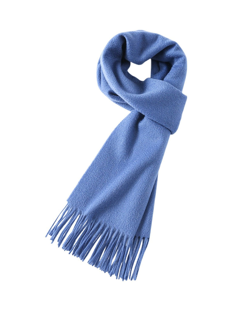 Écharpe 100% cachemire, chaude et douce, pour femme et homme, idéale hiver, cadeau raffiné, finition à franges, longueur généreuse, modèle Ines - Écharpe - Bleu