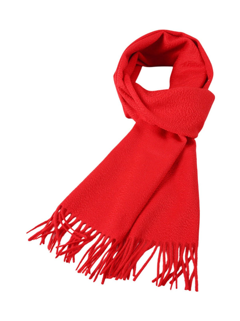 Écharpe 100% cachemire, chaude et douce, pour femme et homme, idéale hiver, cadeau raffiné, finition à franges, longueur généreuse, modèle Ines - Écharpe - Rouge