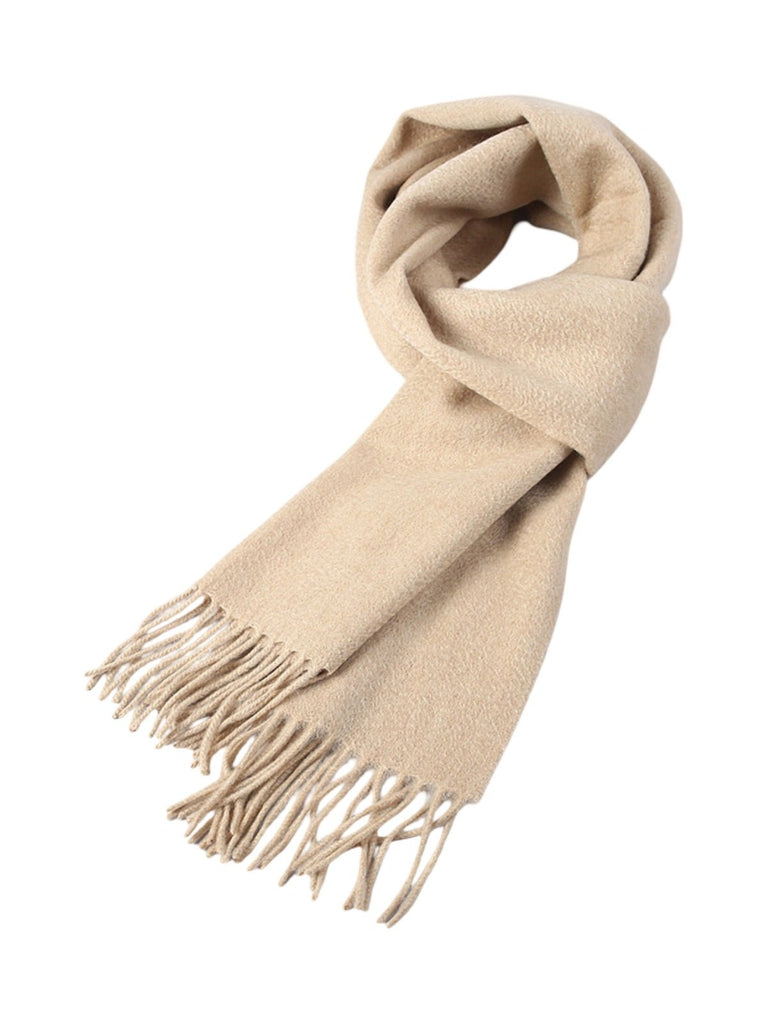 Écharpe 100% cachemire, chaude et douce, pour femme et homme, idéale hiver, cadeau raffiné, finition à franges, longueur généreuse, modèle Ines - Écharpe - Beige