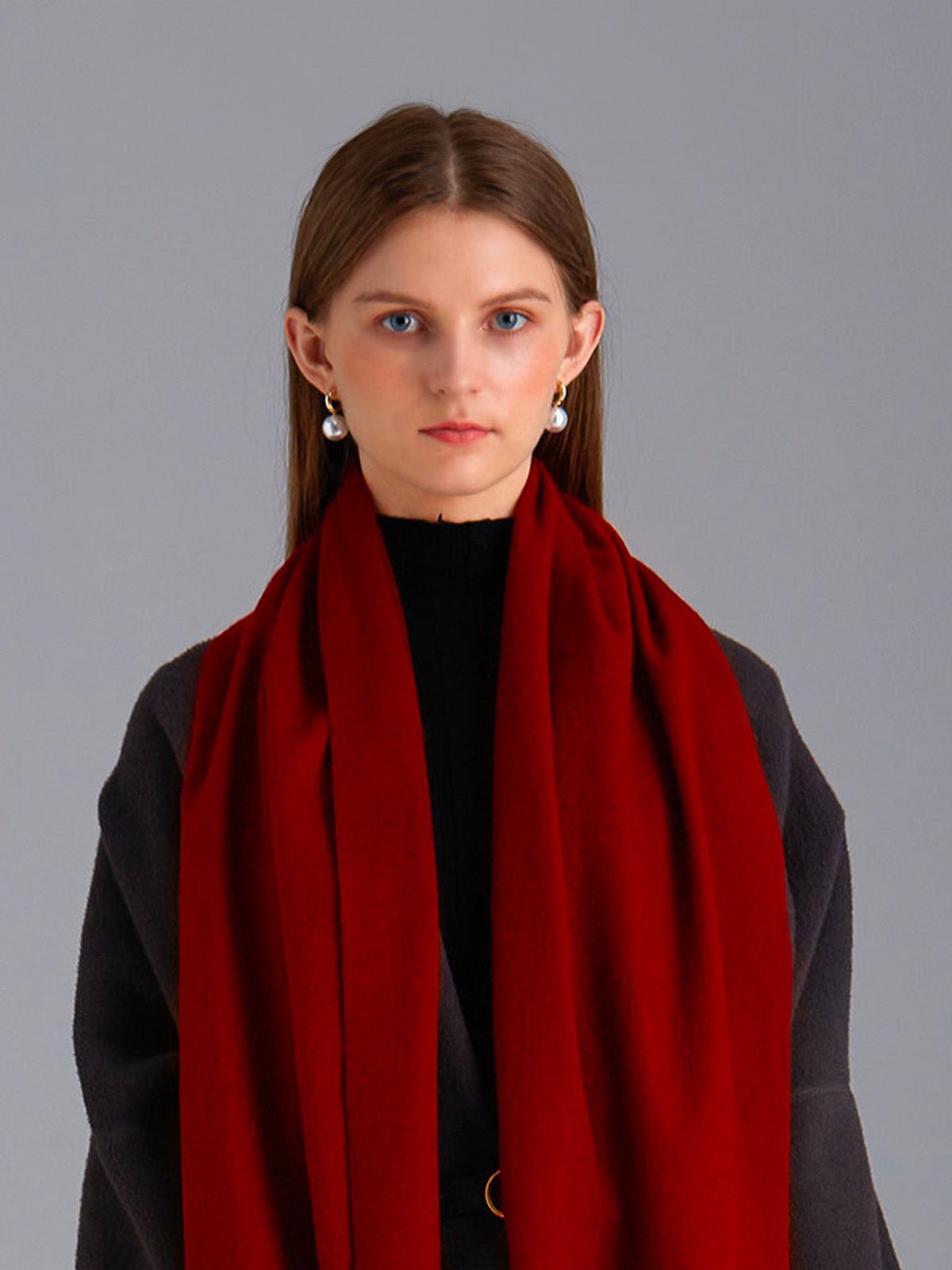 Écharpe 100% cachemire, chaude et douce, pour femme et homme, idéale hiver, cadeau raffiné, finition à franges, longueur généreuse, modèle Ines - Écharpe - Bordeaux
