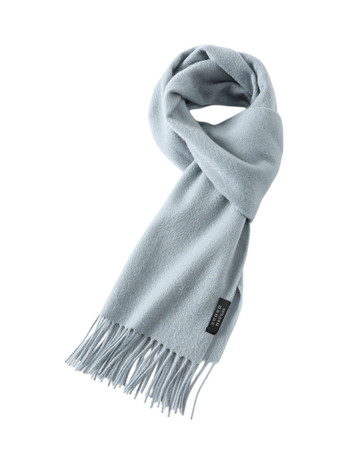 Écharpe 100% cachemire, chaude et douce, pour femme et homme, idéale hiver, cadeau raffiné, finition à franges, longueur généreuse, modèle Ines - Écharpe - Bleu grisé