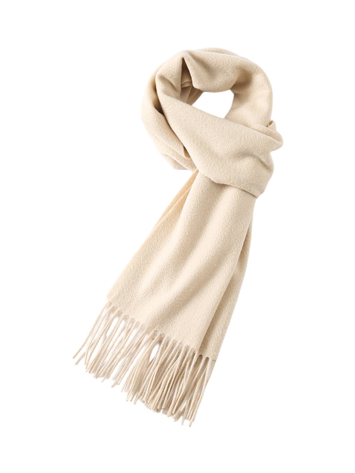 Écharpe 100% cachemire, chaude et douce, pour femme et homme, idéale hiver, cadeau raffiné, finition à franges, longueur généreuse, modèle Ines - Écharpe - Blanc crème