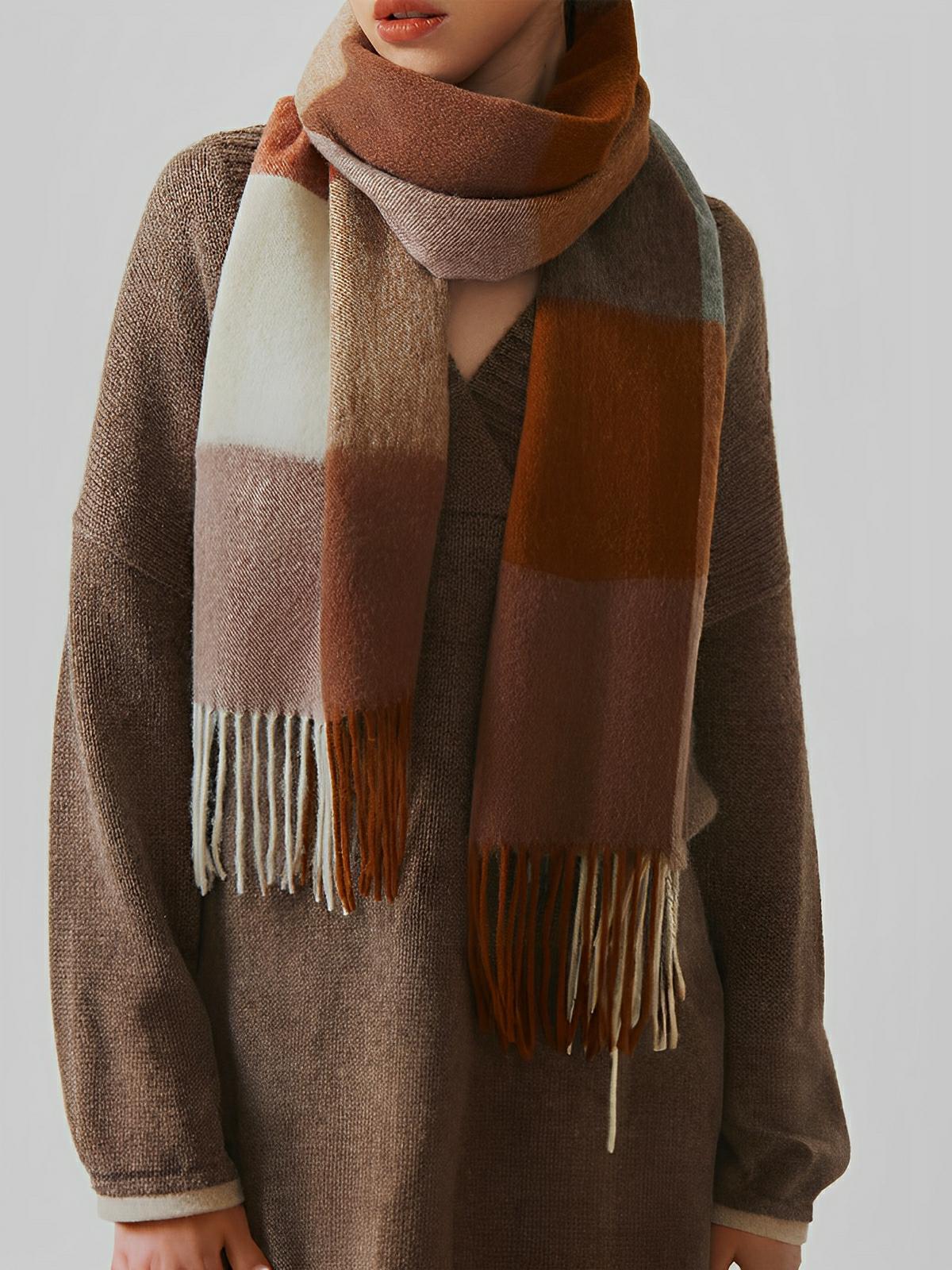 Écharpe 100% laine douce, à carreaux, accessoire chaud et tendance pour l’hiver, écharpe longue avec franges élégantes, modèle Lucia - Écharpe - Multicolore