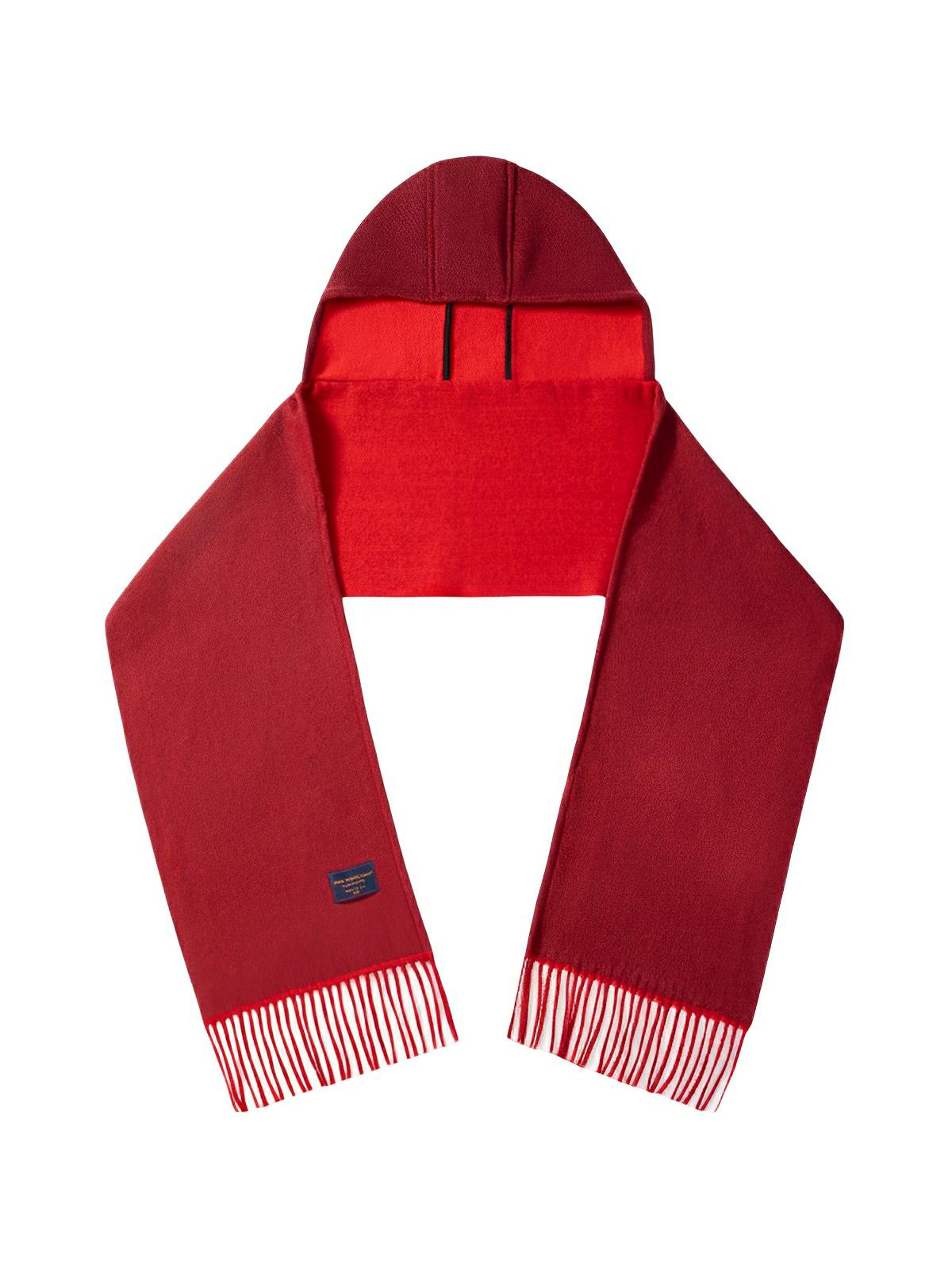 Écharpe à capuche douce et chaude en laine mélangée, design uni avec franges et doublure contrastée pour l’hiver, modèle Louva - Écharpe - Bordeaux