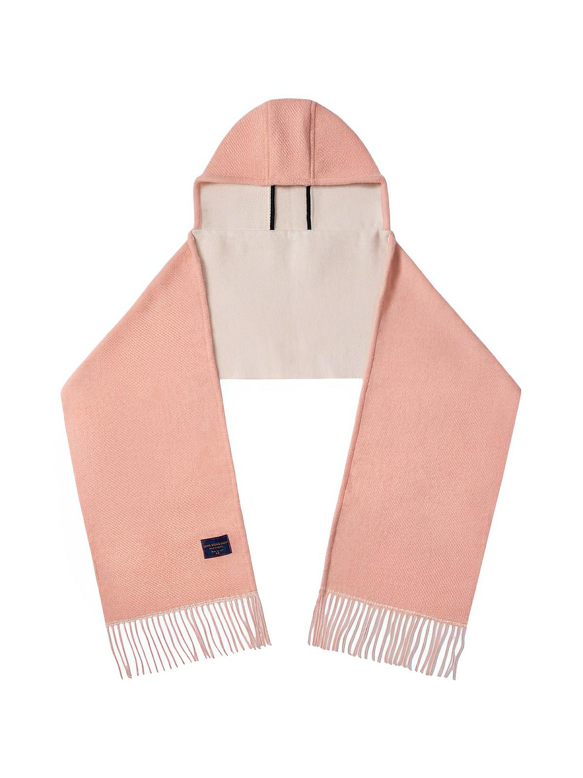 Écharpe à capuche douce et chaude en laine mélangée, design uni avec franges et doublure contrastée pour l’hiver, modèle Louva - Écharpe - Rose